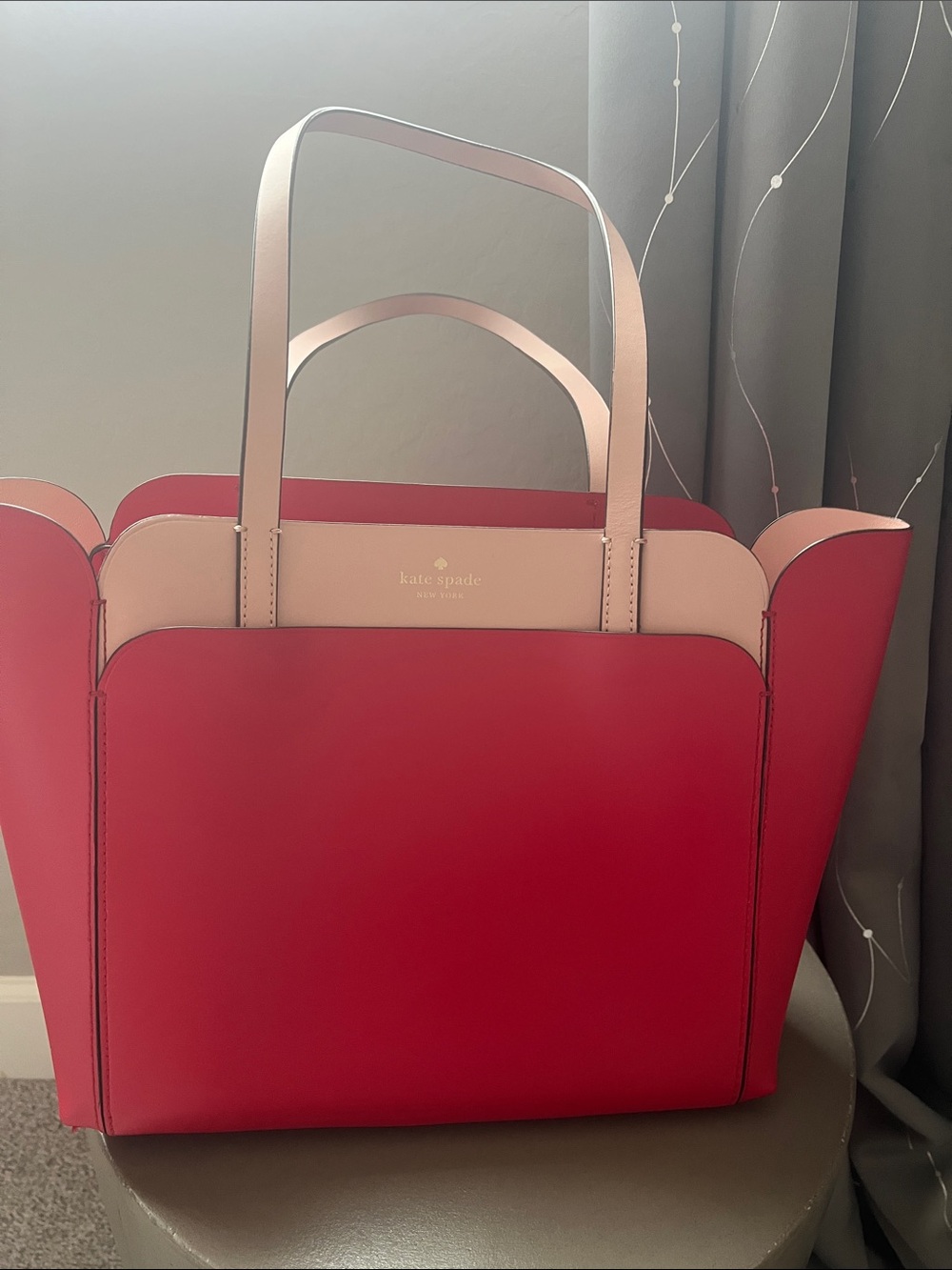 kate spade Red and Pale Pink Scalloped Leather Tote